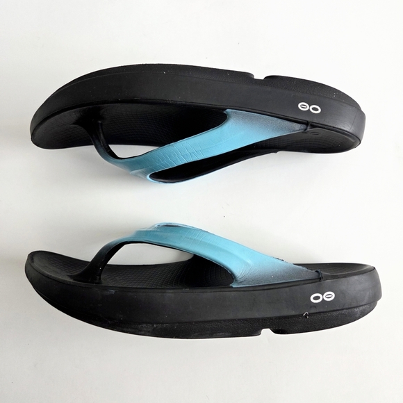 OOFOS Women's Comfort Shock Absorbing Sandals Black W/ Blue Straps, Size 10 / 41 - Picture 5 of 15